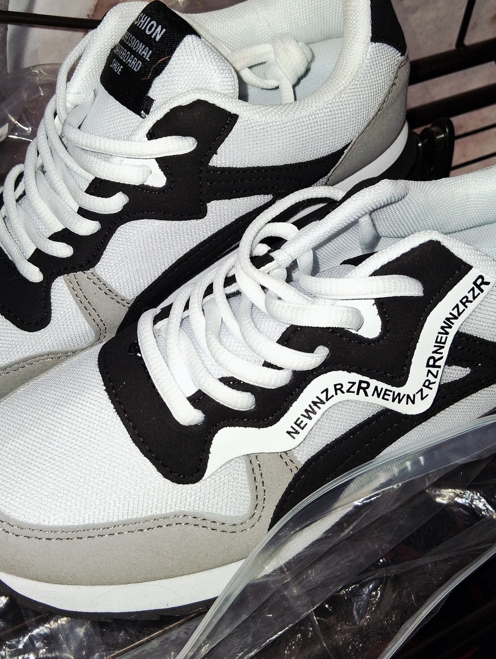 Women's White & Black Fashion Sneakers with Gray Accents